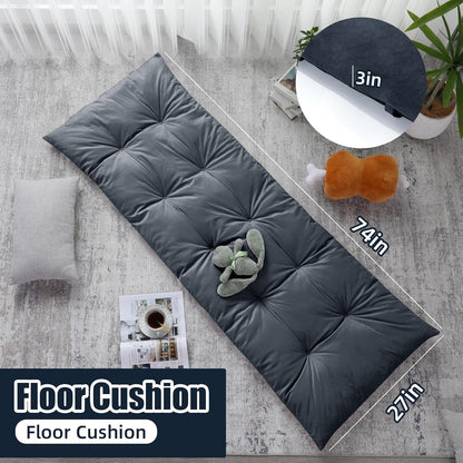 HOMBYS Floor Lounger Pillow Foldable and Tufted Design Long Floor Cushion for Yoga, Reading, Sleeping, Meditation, Elastic Band for Roll Up and Easy Storage, Machine Washable, Dark Grey, 74"x27"