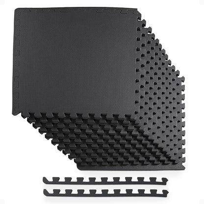 BalanceFrom Puzzle Exercise Mat 1" Thick, EVA Interlocking Foam Floor Tiles for Home Gym, Mat for Home Workout Equipment, Floor Padding for Kids, Black, 24 in x 24 in x 1 in, 24 Sq Ft - 6 Tiles