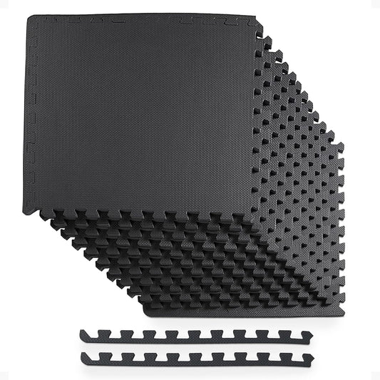 BalanceFrom Puzzle Exercise Mat 1" Thick, EVA Interlocking Foam Floor Tiles for Home Gym, Mat for Home Workout Equipment, Floor Padding for Kids, Black, 24 in x 24 in x 1 in, 24 Sq Ft - 6 Tiles