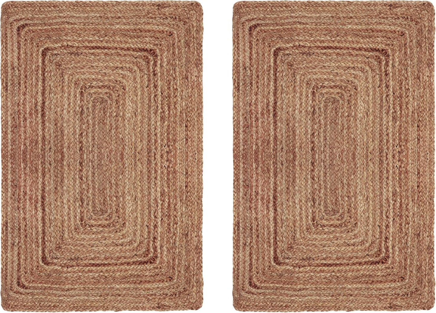 COTTON CRAFT Jute Rug - 2 Pack Braided 100% Jute Door Mat - Woven Neutral Reversible Small Rug - Entryway Kitchen Living Room Bedroom Bathroom Farmhouse Rustic Boho Throw Mat - 22 x 34 - Natural