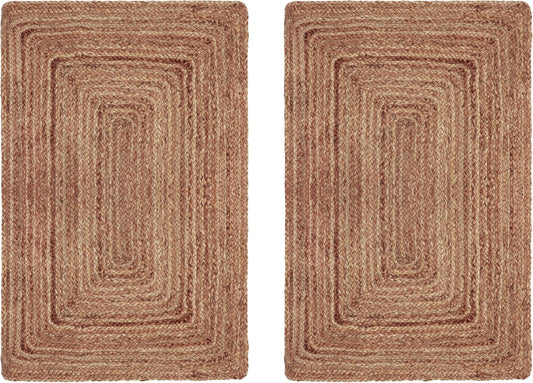 COTTON CRAFT Jute Rug - 2 Pack Braided 100% Jute Door Mat - Woven Neutral Reversible Small Rug - Entryway Kitchen Living Room Bedroom Bathroom Farmhouse Rustic Boho Throw Mat - 22 x 34 - Natural