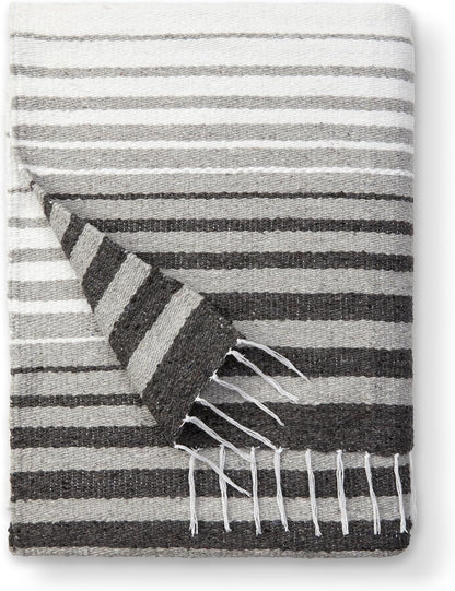 Mexican Blanket by Laguna Beach Textile Co - Beach, Yoga, Camping, or Decorative Throw Blanket - Traditional Handmade Serape (Ivory)