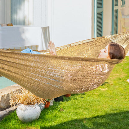 PNAEUT Handwoven Mayan Hammocks, Double Rope Hammock for Outdoor Outside & Indoor, Thick Soft 600 lbs Capacity Heavy-Duty, Includes Tree Straps, Carabiners & Carrying Bag (Nature, X-Large)