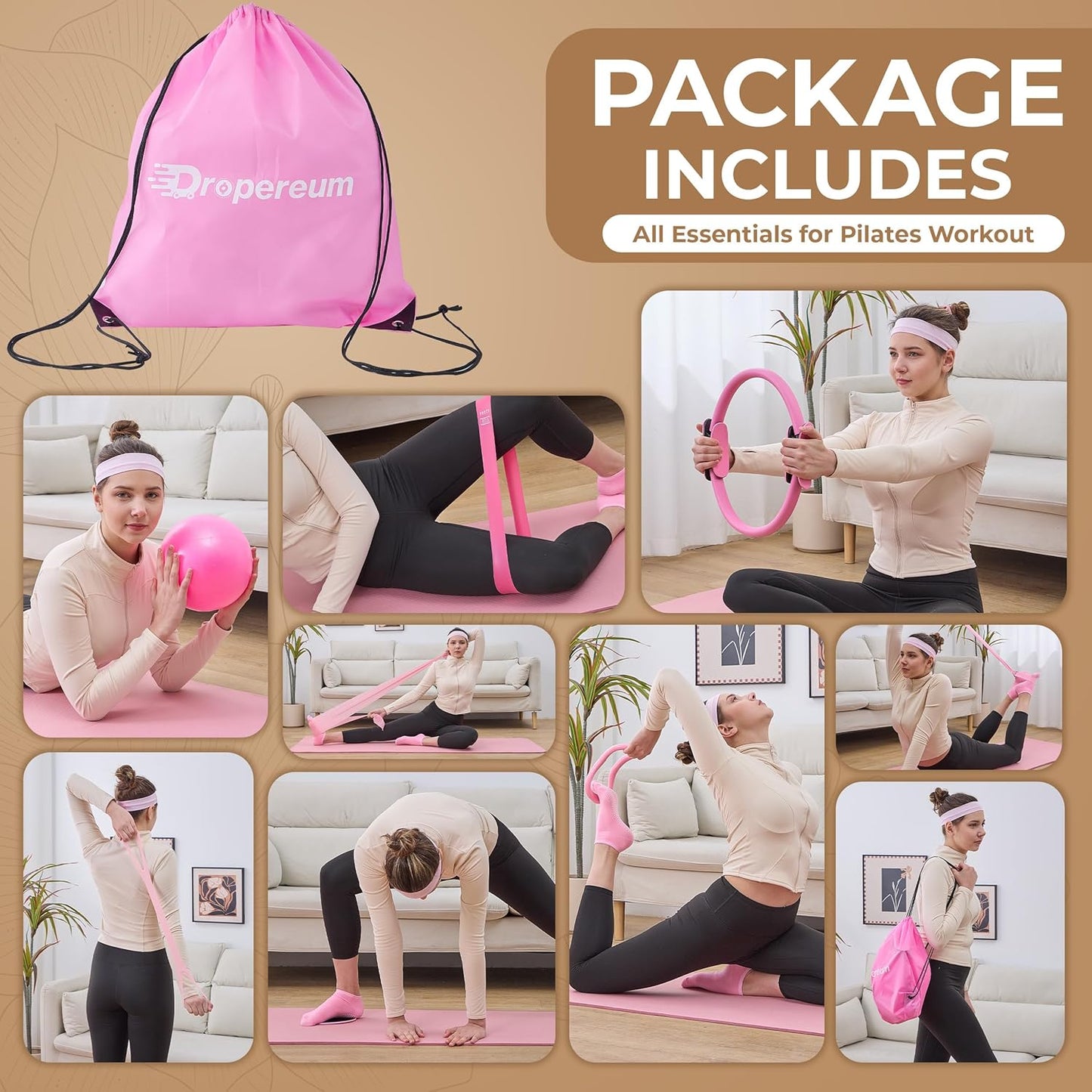 Pilates Kit for Women – 16PCS Home Pilates Workout Kit for Beginners, Pilates Ring Set with Ball, Resistance Bands & Accessories, Full Body Toning Equipment for Home Workouts