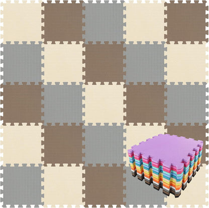 qqpp EVA Rubber 18 Tiles Interlocking Puzzle Foam Floor Mats - Baby Play Mat for Playing | Exercise Mat for Home Workout. White, Pink, Gray. QC-ACLb18N