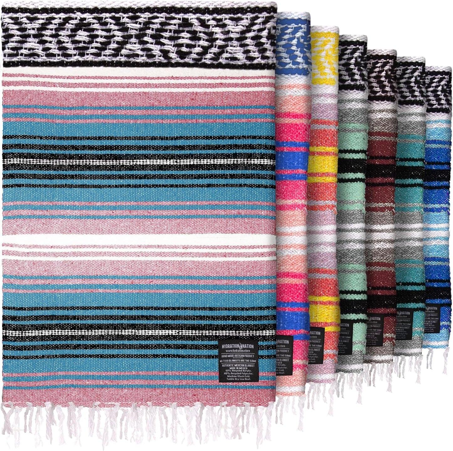 Hydration Nation Authentic Large Handwoven Mexican Blanket - Soft Yoga - Durable Serape - Lightweight Falsa, Beach, Camping, Picnic, Outdoor 70"x50" - Mandarin