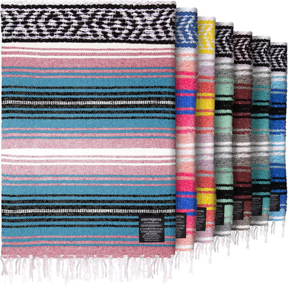 Hydration Nation Authentic Large Handwoven Mexican Blanket - Soft Yoga - Durable Serape - Lightweight Falsa, Beach, Camping, Picnic, Outdoor 70"x50" - Mandarin