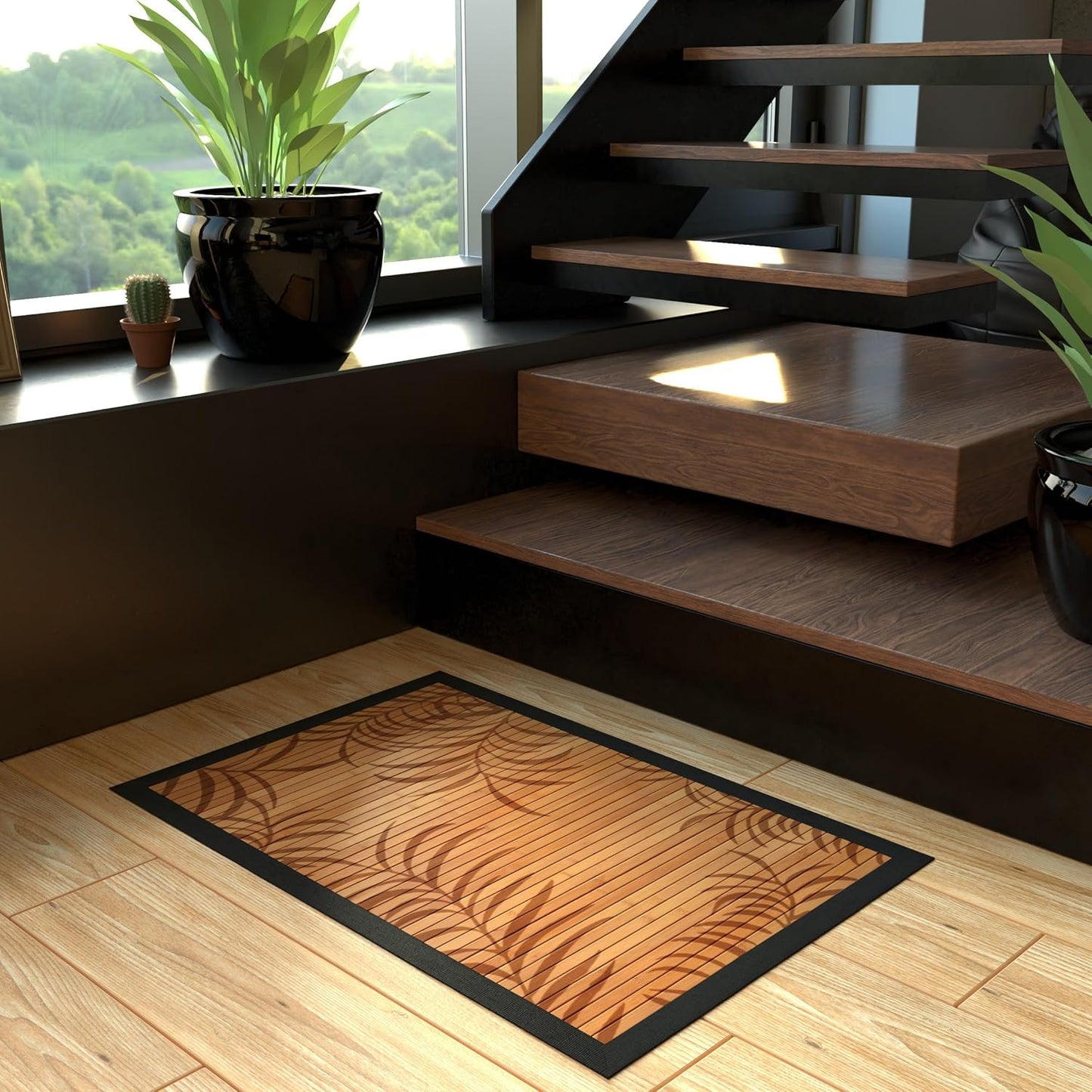 Red Lantern Bamboo Rug - Little Leaf - 4' x 6'