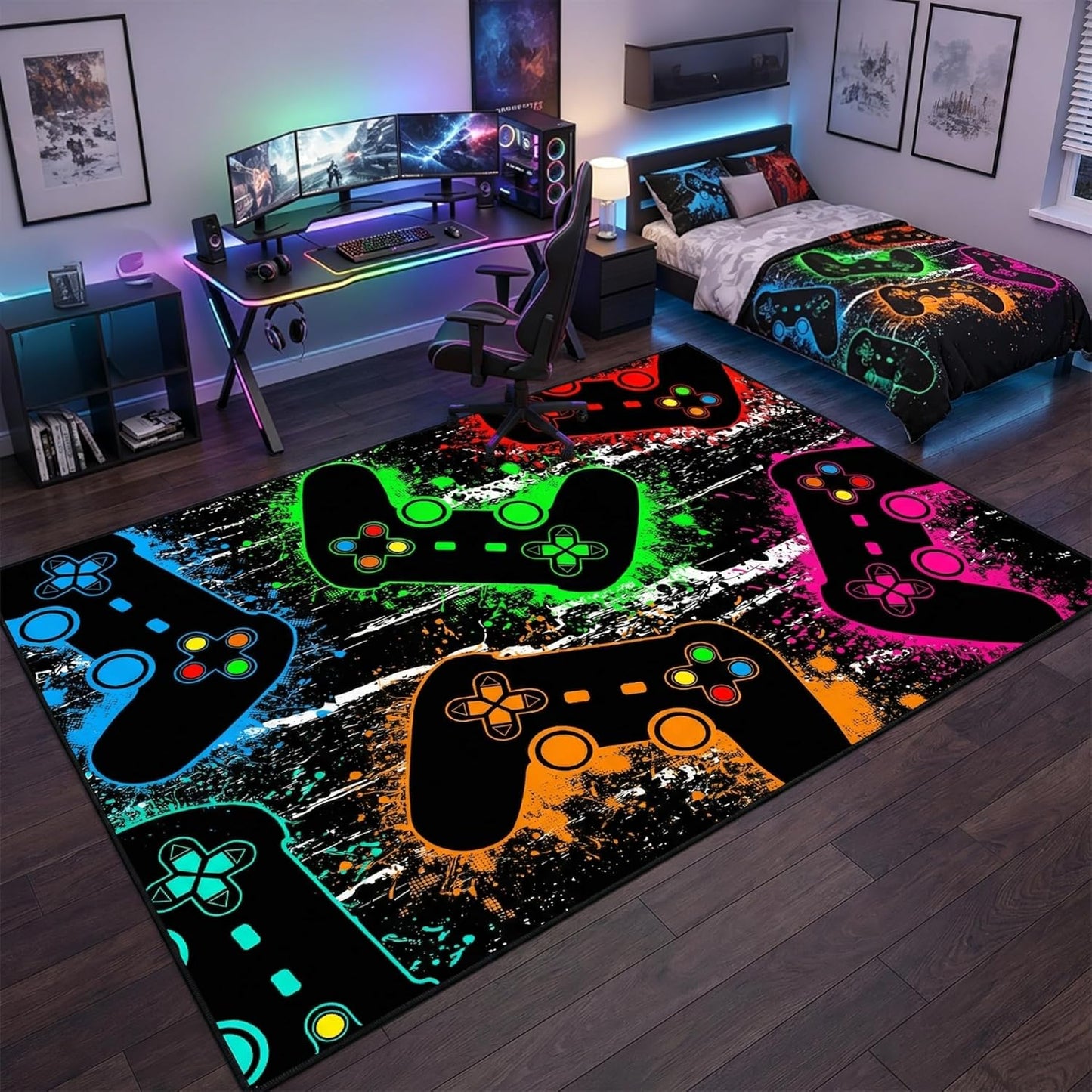 Game Controller Rugs for Bedroom Boys Living Room Gamer Gamepad Red Carpets Floor Mat Player Indoor Mats Gaming Art Design Home Decor Crystal Doormat Yoga Mats 3'x5'