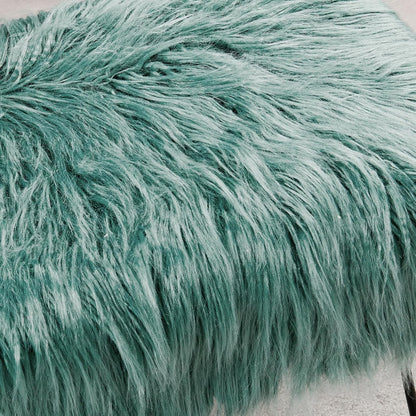 Home Soft Things Green Mongolian Faux Fur Ottoman, Desert Sage, 19'' x 13'' x 17'', Cozy Plush Fluffy Ottoman Foot Rest Stool for Living Room Bedroom Entryway Makeup Bench End of Bed Home Décor