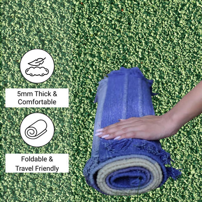 Indian Handmade100 % Organic Anti Skid Multi Colour Cotton Yoga Mat - Eco-Friendly Hand-Woven Rug - Non-Slip & Thick (24”x72”x5mm) for Hot yoga & Everyday Fitness at Home - Comfortable & Foldable Extra-Long Mat