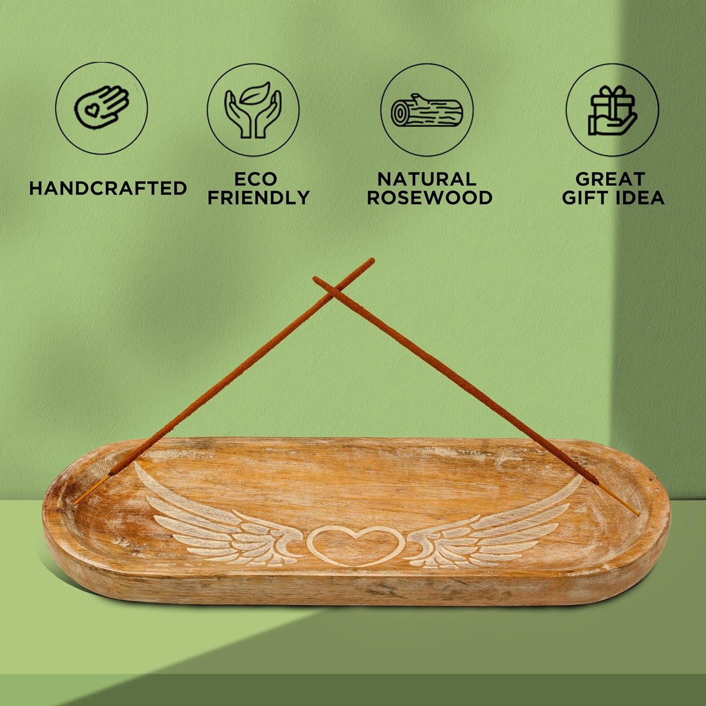 Incense Holder-Incense Burner/Ash Catcher-Handmade Wooden Insence Tray Home Decor 11x4x1.2 Inches