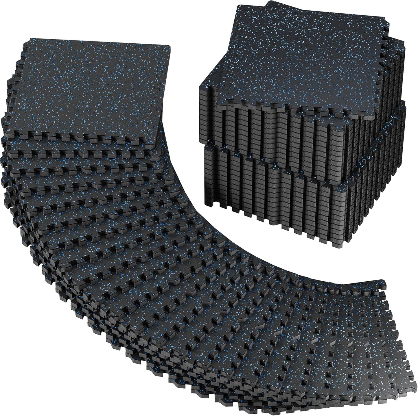 PRAISUN 0.56" Rubber Top Gym Flooring, Heavy Duty Interlocking Gym Mats for Home Gym, Non-Slip Workout Mat, 24 x 24in Large Gym Floor Mat, Protect Floors from Weights & Equipment, 48 Sq Ft, Black/Grey