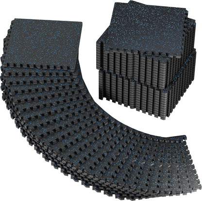 PRAISUN 0.56" Rubber Top Gym Flooring, Heavy Duty Interlocking Gym Mats for Home Gym, Non-Slip Workout Mat, 24 x 24in Large Gym Floor Mat, Protect Floors from Weights & Equipment, 48 Sq Ft, Black/Grey