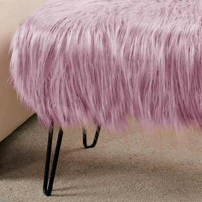 Home Soft Things Green Mongolian Faux Fur Ottoman, Desert Sage, 19'' x 13'' x 17'', Cozy Plush Fluffy Ottoman Foot Rest Stool for Living Room Bedroom Entryway Makeup Bench End of Bed Home Décor