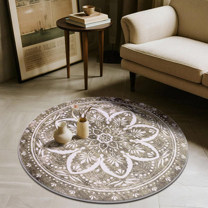 Carvapet 4ft Washable Round Rugs, Modern Abstract Circle Rug, Non Slip Rubber Backing Foldable Low Pile Carpet for Living Room Bedroom, 4ft Red/Orange Rug