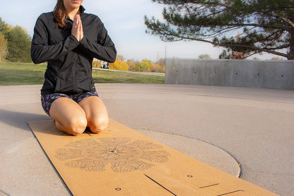 AW Fitness Premium Cork Yoga Mat | Extra Thick, Long | Natural Cork & Non-Toxic Rubber | Best for Yoga, Pilates, Exercise | Mandala Meditation Design with Markers (72-Inch x 24-Inch x 5mm Thick)