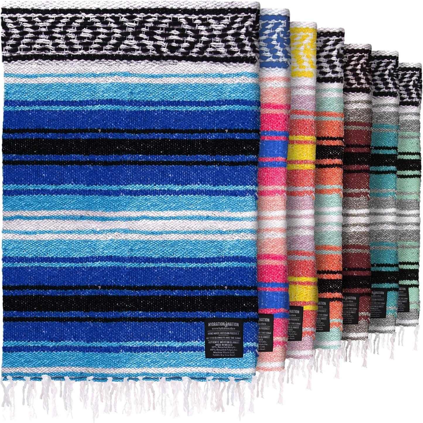 Hydration Nation Authentic Large Handwoven Mexican Blanket - Soft Yoga - Durable Serape - Lightweight Falsa, Beach, Camping, Picnic, Outdoor 70"x50" - Mandarin