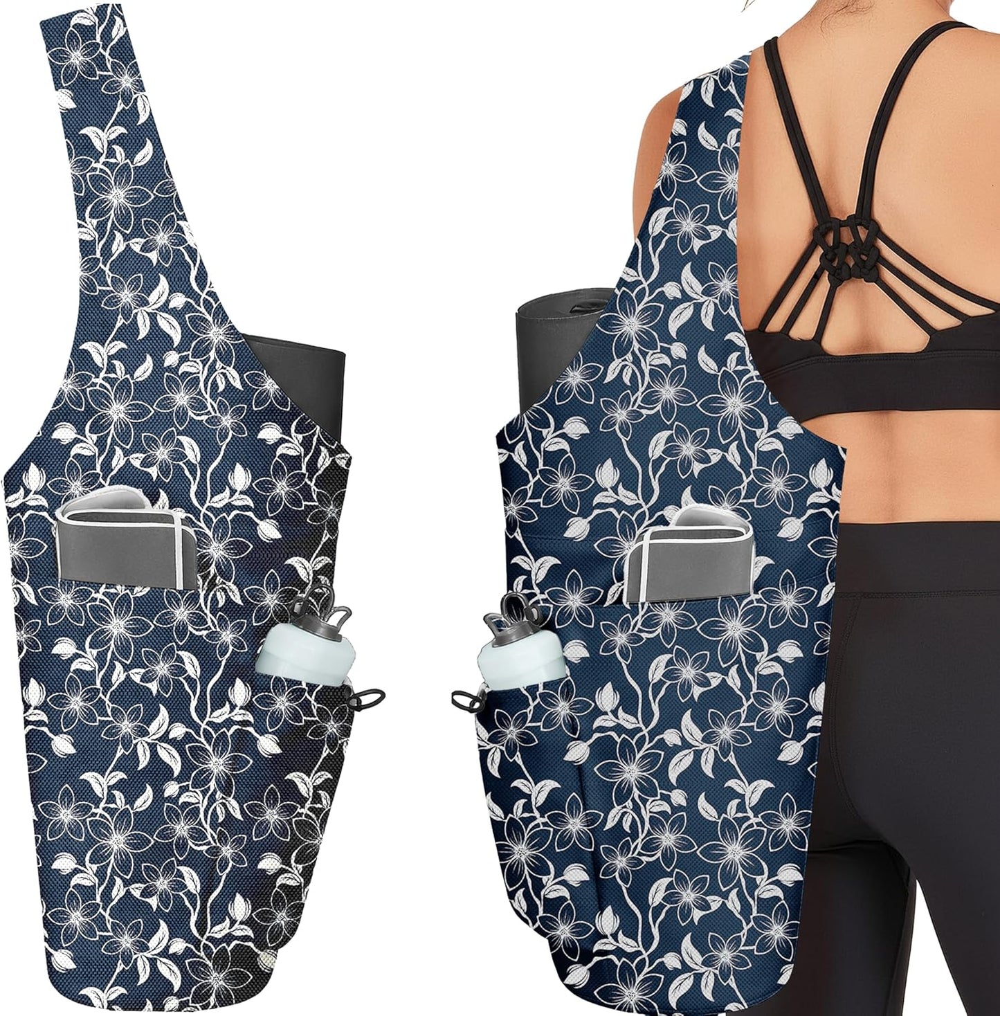 Yoga Bag for Women, Large Yoga Mat Bag Tote Carrier with Wet Dry Pocket, Water Bottle Holder & Adjustable Strap, Fits 1/2" Thick Yoga Mat for Gym, Pilates, Travel, Work