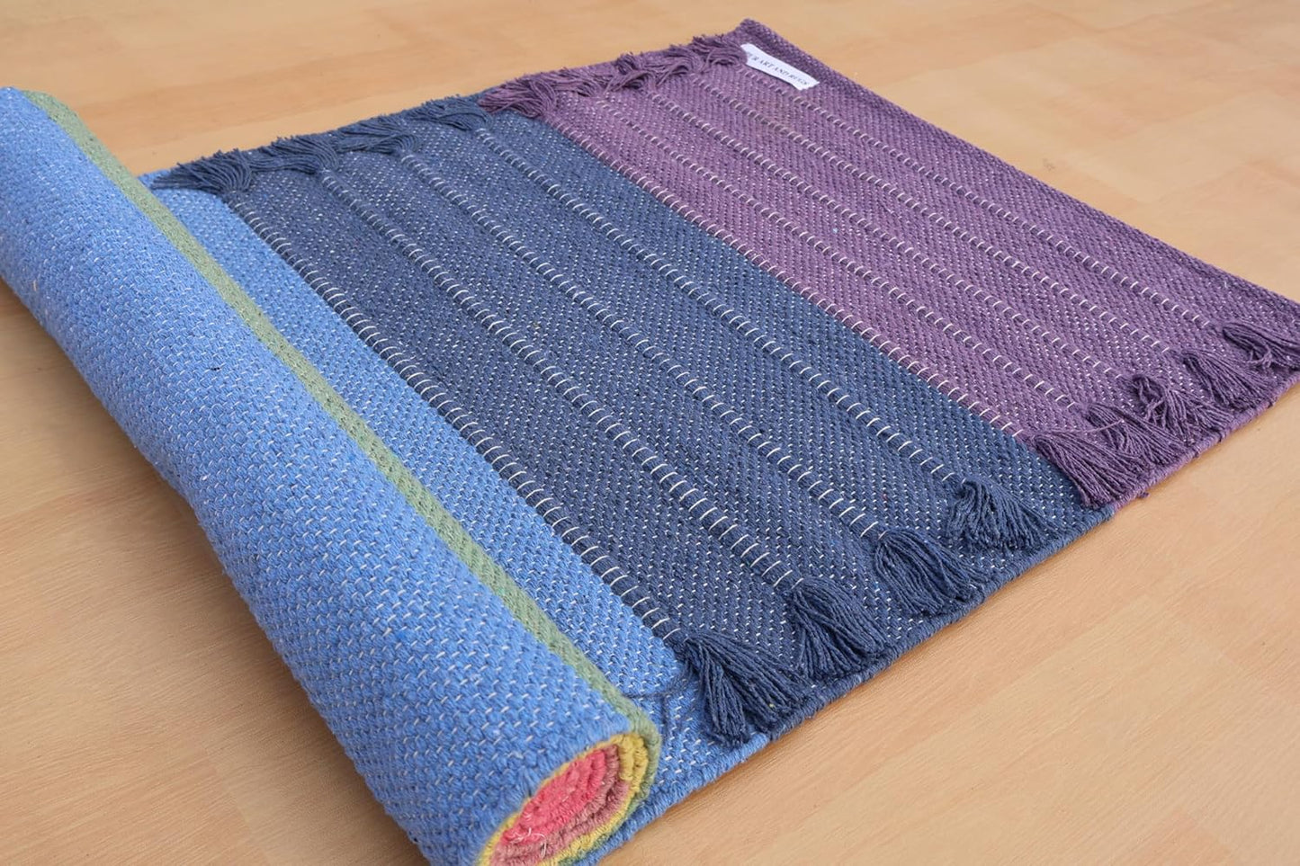 Jaipur Art & Rugs Cotton Yoga Rug - Eco-Friendly Hand-Woven Thick Mat (24”x72”x5mm) for Everyday Fitness at Home - Comfortable & Extra-Long - Colors B