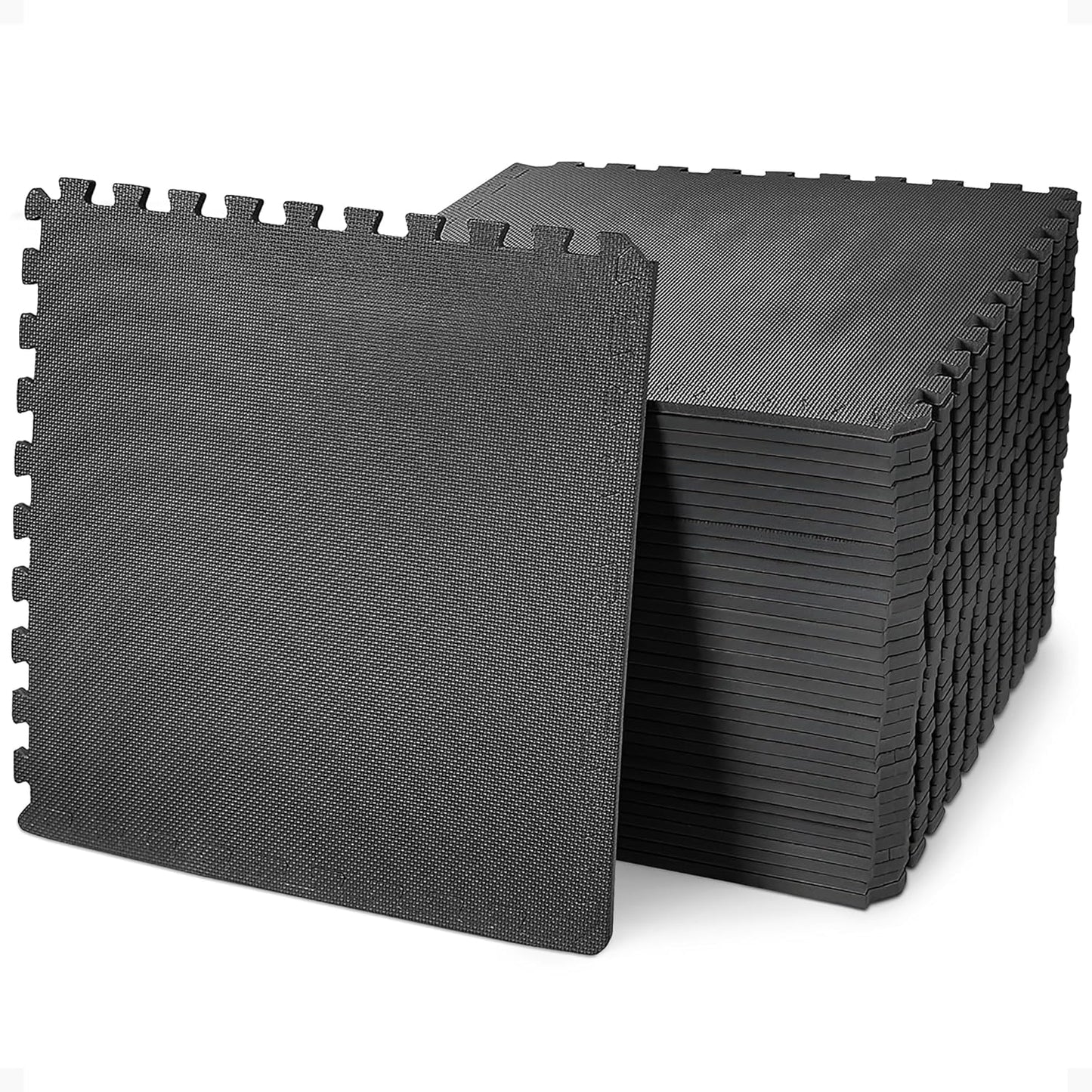 BalanceFrom Puzzle Exercise Mat 1" Thick, EVA Interlocking Foam Floor Tiles for Home Gym, Mat for Home Workout Equipment, Floor Padding for Kids, Black, 24 in x 24 in x 1 in, 24 Sq Ft - 6 Tiles
