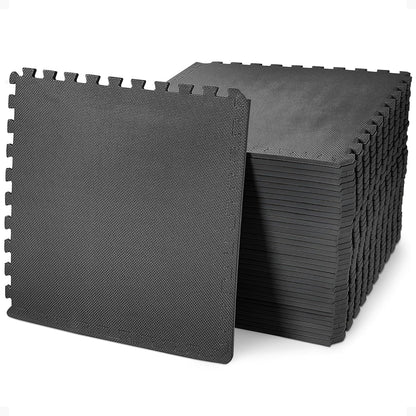 BalanceFrom Puzzle Exercise Mat 1" Thick, EVA Interlocking Foam Floor Tiles for Home Gym, Mat for Home Workout Equipment, Floor Padding for Kids, Black, 24 in x 24 in x 1 in, 24 Sq Ft - 6 Tiles