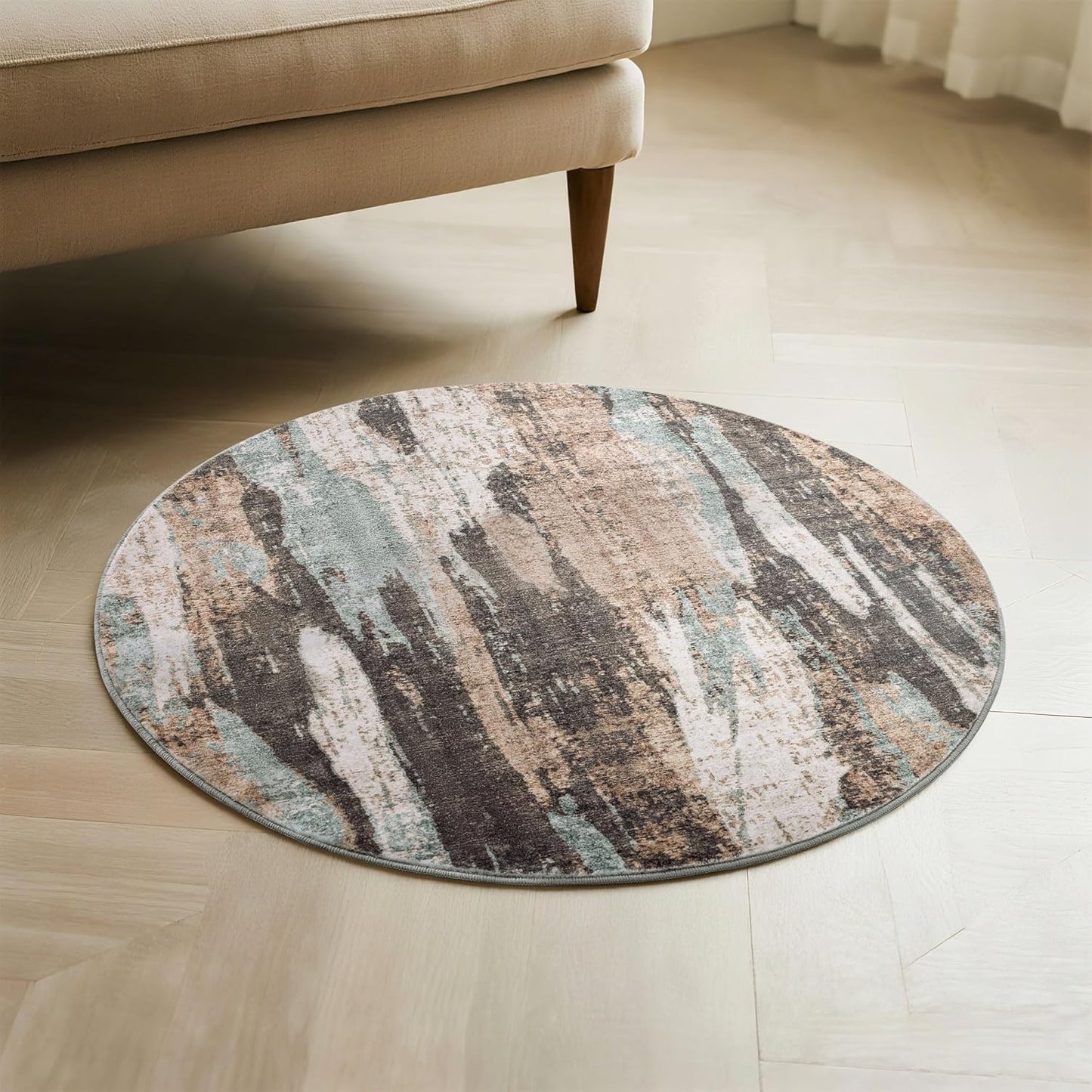 Carvapet 4ft Washable Round Rugs, Modern Abstract Circle Rug, Non Slip Rubber Backing Foldable Low Pile Carpet for Living Room Bedroom, 4ft Red/Orange Rug
