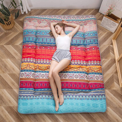 MAXYOYO Bohemian Retro Mattress Boho Floral Japanese Futon Mattress Tatami Floor Mat Foldable Portable Camping, Sleeping Pad, Lounger Couch Bed Full Size