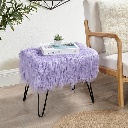 Home Soft Things Green Mongolian Faux Fur Ottoman, Desert Sage, 19'' x 13'' x 17'', Cozy Plush Fluffy Ottoman Foot Rest Stool for Living Room Bedroom Entryway Makeup Bench End of Bed Home Décor