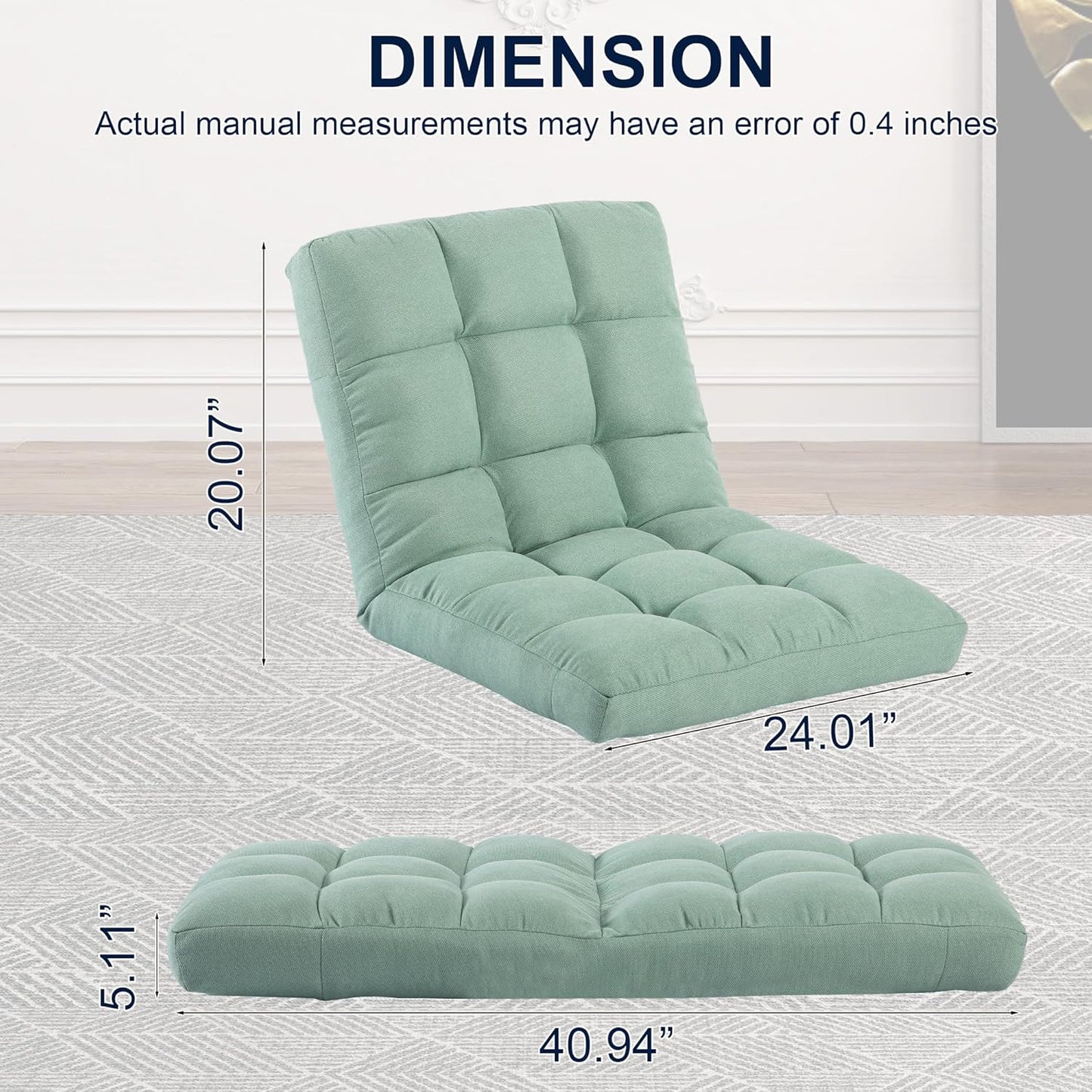 Floor Chair, 24 inches Wide Oversized Velvet Armless Lay Flat Floor seat Padded Meditation Chair with 6 Adjustable Position Ergonomic Comfortable Convenient(LRSF-008-PINK)