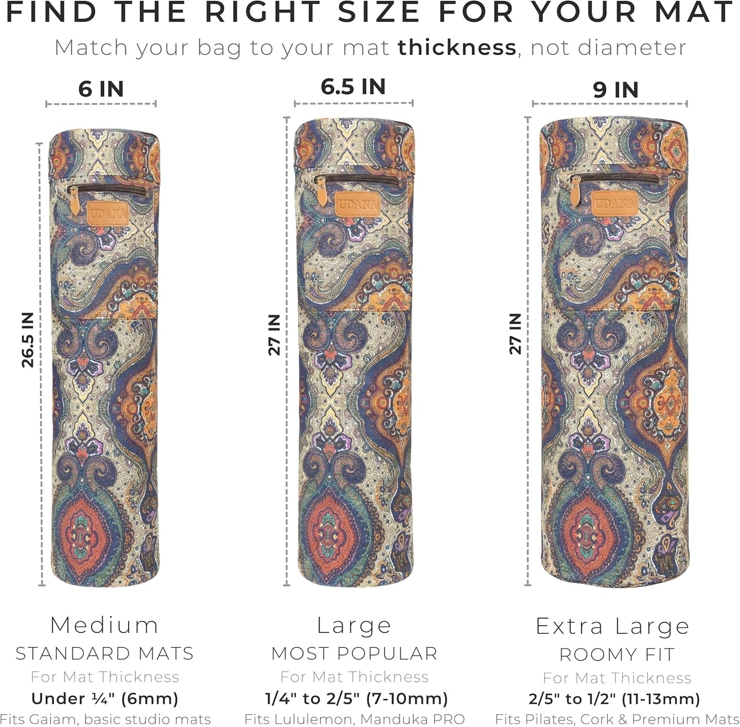 UDANA Canvas Yoga Mat Bag for Women & Men, Full-Zip Carrier with 3 Pockets & Adjustable Strap, Stylish Gym & Pilates Bag – Available in Multiple Sizes