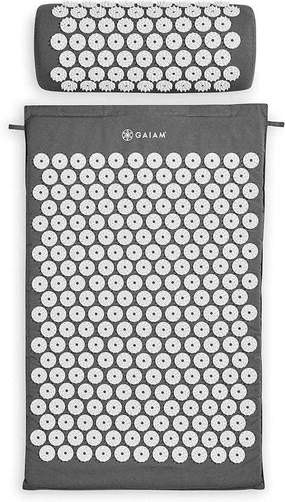 Gaiam Acupressure Mat and Pillow Set, Acupuncture Style Massage Mat & Pillow, Relief for Sciatic Nerve, Muscle Tension, Fibromyalgia, Neck, Shoulder & Back Pain, Migraine & Headaches and Insomnia Grey