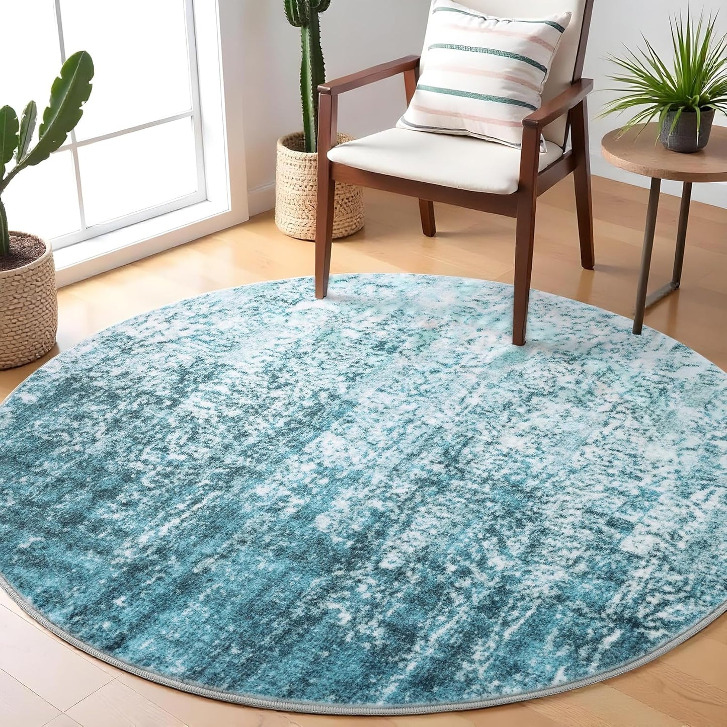 Carvapet 4ft Washable Round Rugs, Modern Abstract Circle Rug, Non Slip Rubber Backing Foldable Low Pile Carpet for Living Room Bedroom, 4ft Red/Orange Rug