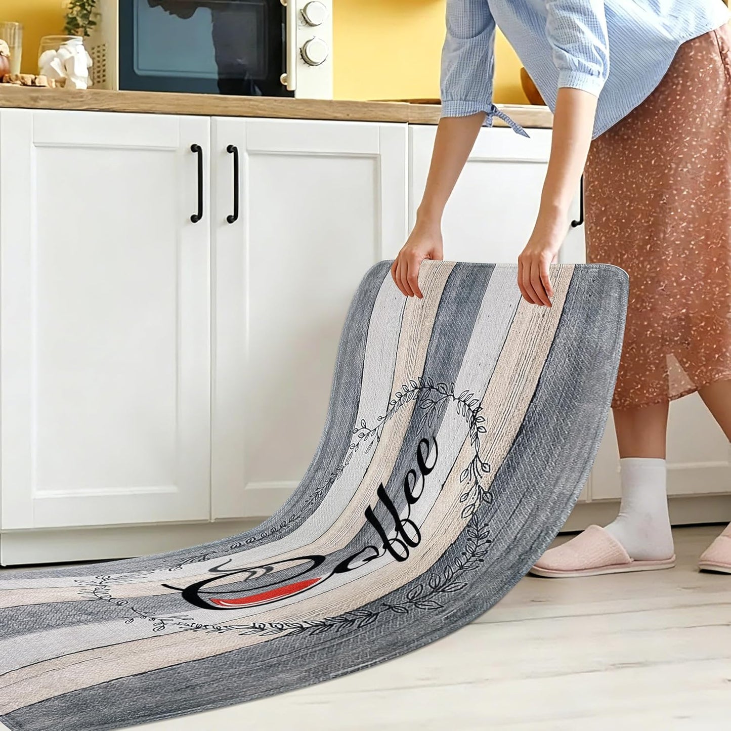 Coffee Kitchen Rug, 20"x47" Soft Velvet Kitchen Runner, Laundry Room Rugs Thickened TPR Bottom Floor Mat, Friendly for Kids & Pets, Multi-Use for Yoga Office, Coffee Station Rug Decor