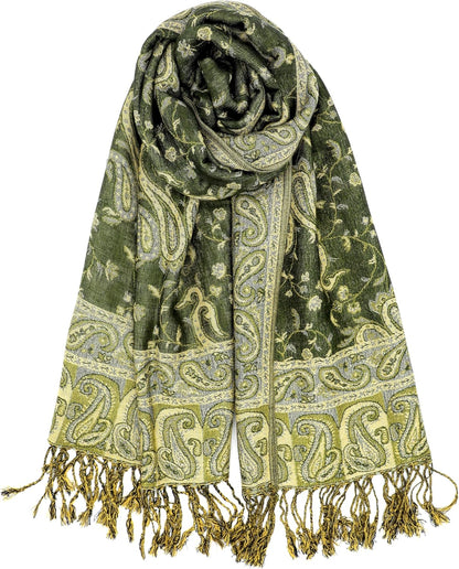Achillea Reversible Paisley Pashmina Rave Scarf – Exotic Indian Shawls and Wraps for Evening Dresses, Festivals, All Seasons - Colors B