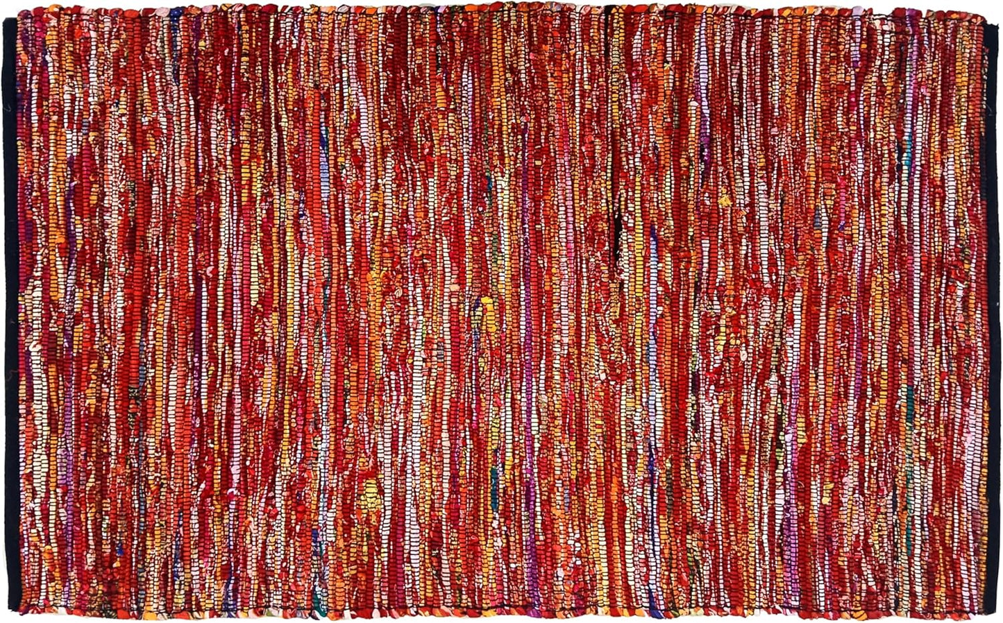 Ramanta Home 100% Cotton Chindi Hosiery Rug 24x36 Inch - Dark Multi, Farmhouse Reversible Soft Bohemeian Rugs Ideal for Entryways, Kitchen, Bedroom | Durable Lightweight Handmade Accent Doormat