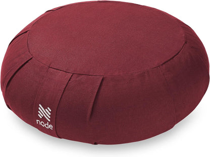 Zafu Meditation Cushion, 15" Round Buckwheat Yoga Pillow with Organic Cotton Cover - Burgundy
