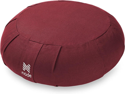 Zafu Meditation Cushion, 15" Round Buckwheat Yoga Pillow with Organic Cotton Cover - Burgundy
