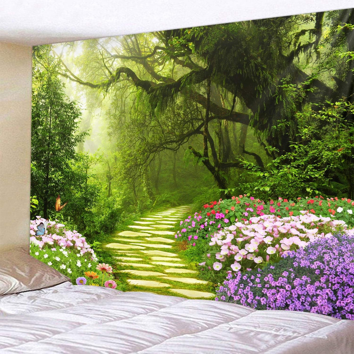 LYFANS Wooden Bridge Water Printing Fabric Tapestry Decorative Wall Art Tablecloth Bed Cover Picnic Carpet Beach Towel Bedroom Dormitory Living Room Multi functional Tapestry 79 x 59 inches