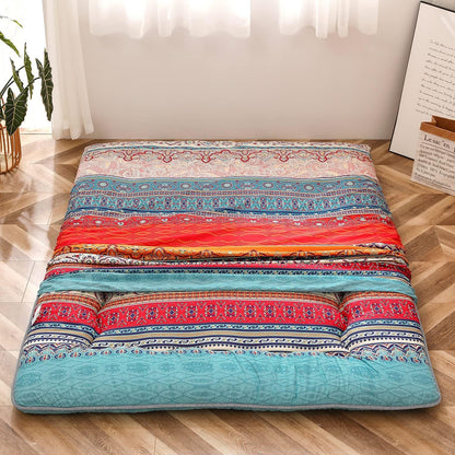 MAXYOYO Bohemian Retro Mattress Boho Floral Japanese Futon Mattress Tatami Floor Mat Foldable Portable Camping, Sleeping Pad, Lounger Couch Bed Full Size