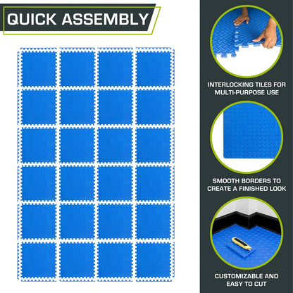 ProsourceFit Exercise Puzzle Mat ½-inch, EVA Interlocking Foam Floor Tiles for Home Gym, Workout Equipment, Kids Play Areas, Black, 24 SQ FT - 6 Tiles
