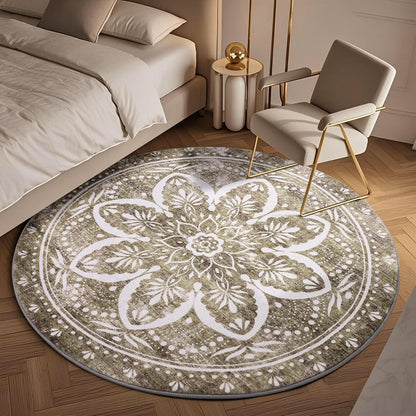 Carvapet 4ft Washable Round Rugs, Modern Abstract Circle Rug, Non Slip Rubber Backing Foldable Low Pile Carpet for Living Room Bedroom, 4ft Red/Orange Rug