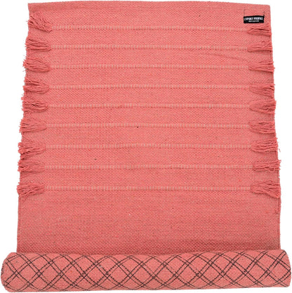 Indian Handmade100 % Organic Anti Skid Multi Colour Cotton Yoga Mat - Eco-Friendly Hand-Woven Rug - Non-Slip & Thick (24”x72”x5mm) for Hot yoga & Everyday Fitness at Home - Comfortable & Foldable Extra-Long Mat