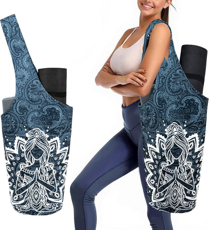 Yoga Mat Bag Carrier for Women with Side Large Pocket Durable Linen Workout Gym Travel Storage Pilates Mats