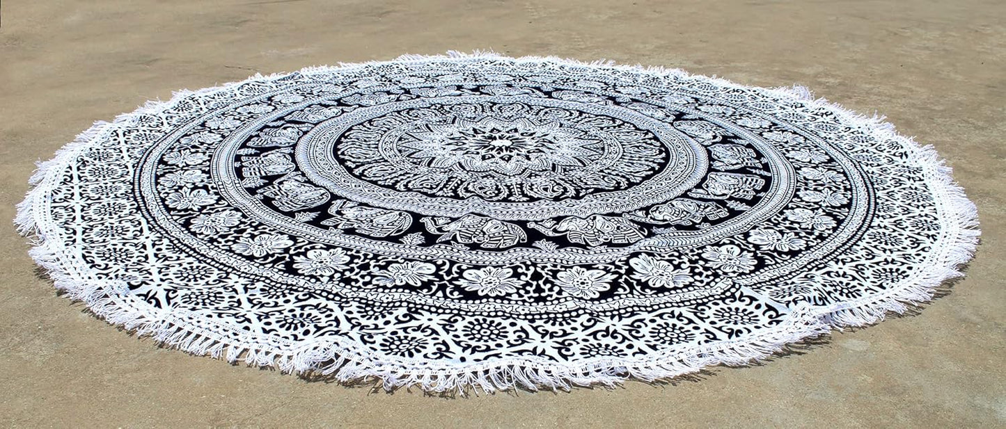 Mandala Round Beach Tapestry Boho Hippie Blanket Bohemian Large Table Cloth Home Decor Yoga Mat Meditation Picnic Rug Throw Hippy Gypsy Tablecloth Roundie (42 Inches, Orange And Blue)