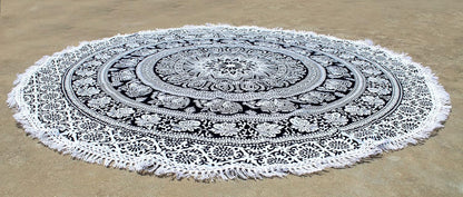 Mandala Round Beach Tapestry Boho Hippie Blanket Bohemian Large Table Cloth Home Decor Yoga Mat Meditation Picnic Rug Throw Hippy Gypsy Tablecloth Roundie (42 Inches, Orange And Blue)