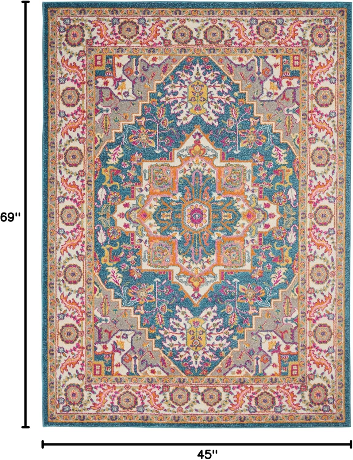 Nourison Home Passion Teal Multicolor 9' x 12' Area Rug - Easy Clean, Non Shedding, Bed Room, Living Room, Dining Room, Kitchen (9' x 12')