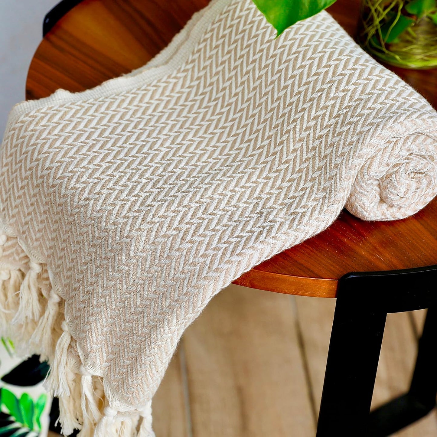 Peshtemania Premium Cotton Throw Blanket, 50x60 inches, Light Blue, Turkish Herringbone, Farmhouse Decor, Yoga Blanket, Picnic Blanket
