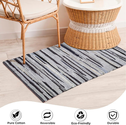 Ramanta Home 100% Cotton Chindi Hosiery Rug 24x36 Inch - Dark Multi, Farmhouse Reversible Soft Bohemeian Rugs Ideal for Entryways, Kitchen, Bedroom | Durable Lightweight Handmade Accent Doormat
