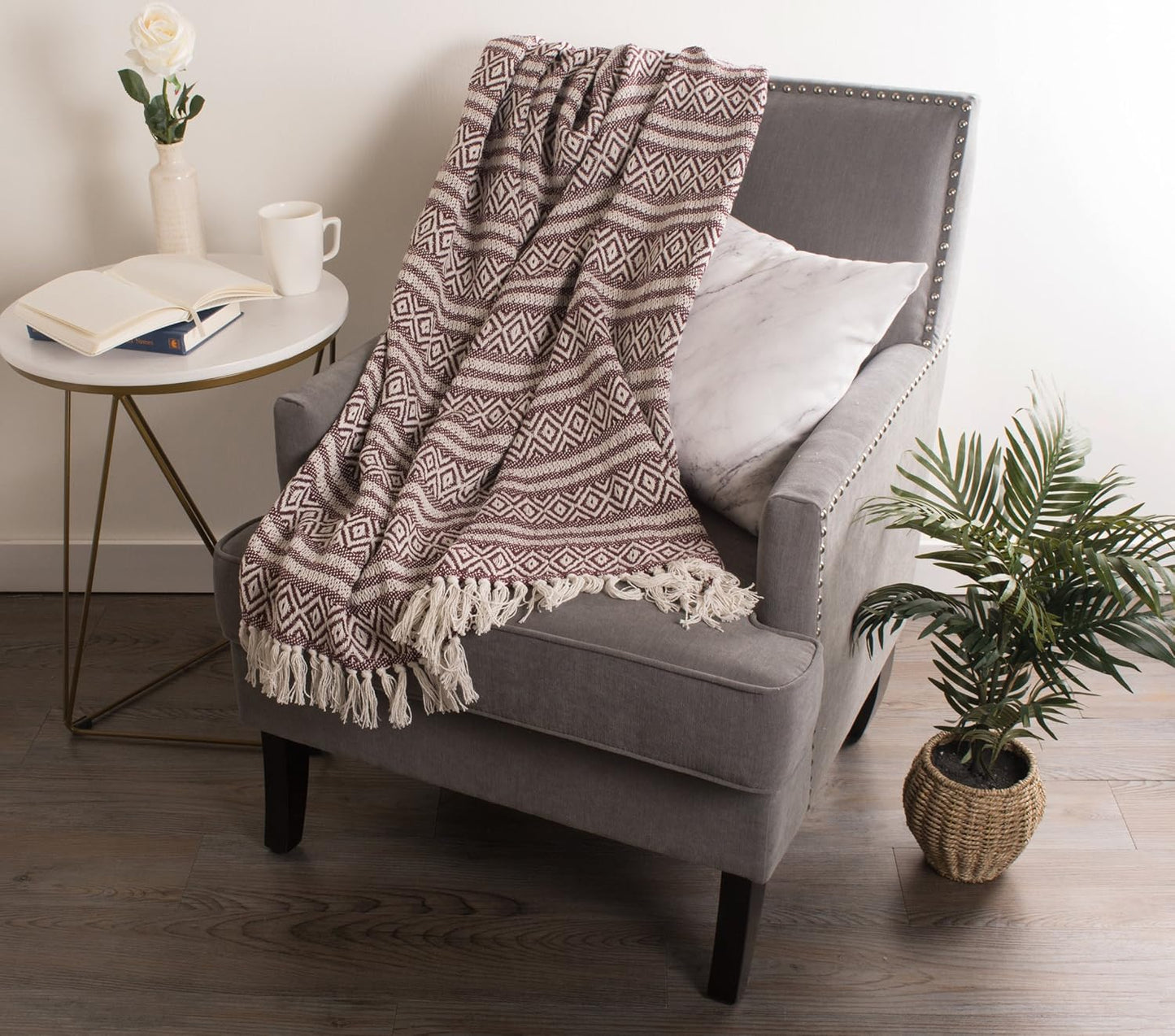 DII Global Diamond Stripe Woven Throw, 50x60-Inch, Mineral